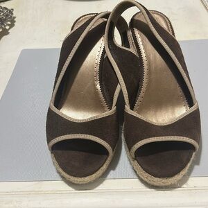 J. Crew Brown Suede Espadrille Slingback Shoes 7B